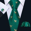 Barry.Wang Fun Ties Dinosaur Necktie Set Handkerchief Cufflink Green