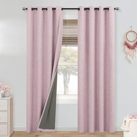 Mrs.Naturall Pink Blackout Curtains 2 Panels,Room Darkening Grommet Thermal Insulated Linen Blackout Curtains for Girls Bedroom Baby Nursery Living Room 52x84 Inches Long