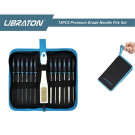 LIBRATON Small File Set, Needle Diamond Files 13PCS, 6pcs Jewlers & 6 Steel for Precision Metal Work, Wood, Woodworking, Plastic Carving Tool with Brush and Carry Case