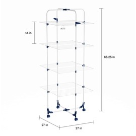 Lavish Home Clothes Drying Rack – 4-Tiered Laundry Station with Collapsible Shelves and Wheels for Folding, Sorting and Air Drying Garments