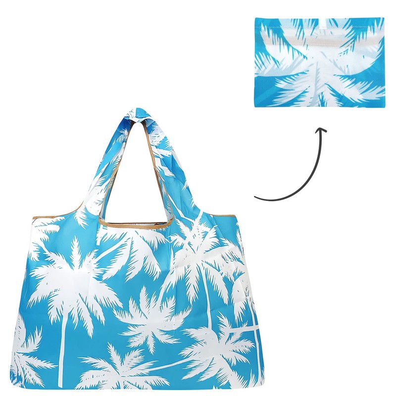 allydrew Large Foldable Tote Nylon Reusable Grocery Bags, Palm Trees