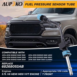 Aupoko Auto Fuel Pressure Sensor, Fuel Pressure Sensor Tube Compatible with 2014-2018 Dodge Ram 1500 2500 3500 4500 5500 and 2019 2021 Ram 1500 Classic, Replace 68268053AB Fuel Line Sensor Tube