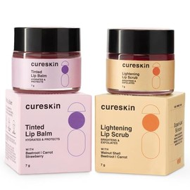 CureSkin Combo de Exfoliante Labial Aclarante + Bálsamo Labial con Color para Hombres y Mujeres