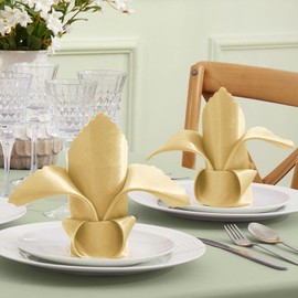 VACVELT 12 Pack Gold Satin Napkins 17x17 Inch Wedding Napkins, Scalloped Elegant Dinner Napkins Square Table Napkins Decor, Silky Satin Cloth Napkins for Restaurant Banquet Graduation Party