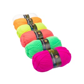 Psywork 6 Pack of 50 g Black Light Mixed Neon Wool - Knitting Yarn