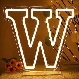 ATTNEON Letter W Neon Sign,Letter Lights 26 Alphabet Neon,Neon LED Lights for Wedding,Birthday,Party,Anniversary, Bar Decor,Size 11.8 * 10.6 inches（JTD167）