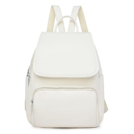 JIANLINST Backpack for Women Girls PU Leather Backpack Purse Ladies Flap Rucksack Casual Daypack White