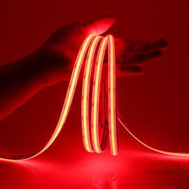 JOYLIT 12V COB Red LED Strip Lights Waterproof 20FT/6M 320LEDs/M Uniform Flexible Tape Light for Cabinets, Shelves, Counters, Closets, RV Decoration (LED Strip Only)