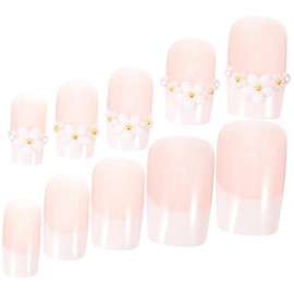 BIUDECO Stylish Women Fake Nails Pearl Flower Nail Art Patches for Easy Manicure and Party Look