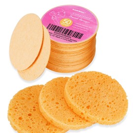 GAINWELL 50-Count Compressed, GAINWELL Cellulose, 100% Natural Cosmetic Spa sponges for Facial Cleansing, Exfoliating Mask, Makeup Removal