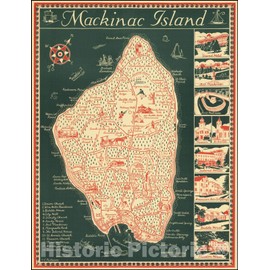 Historic Map : Mackinac Island, 1946, Vintage Wall Art : 18in x 24in