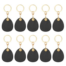 PATIKIL 10pcs Leather Keychain Blanks, 45mm Sublimation Keychain Blanks PU Leather Key Chain Bulk Keyring with Rings for Name Tag Dog Cat Collar Keys, Water Drop,Black