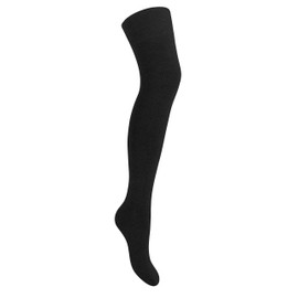 Yenita 2 Pairs Ladies Over Knee Over Knee Socks Ringed Black or Grey Plain - Plain black
