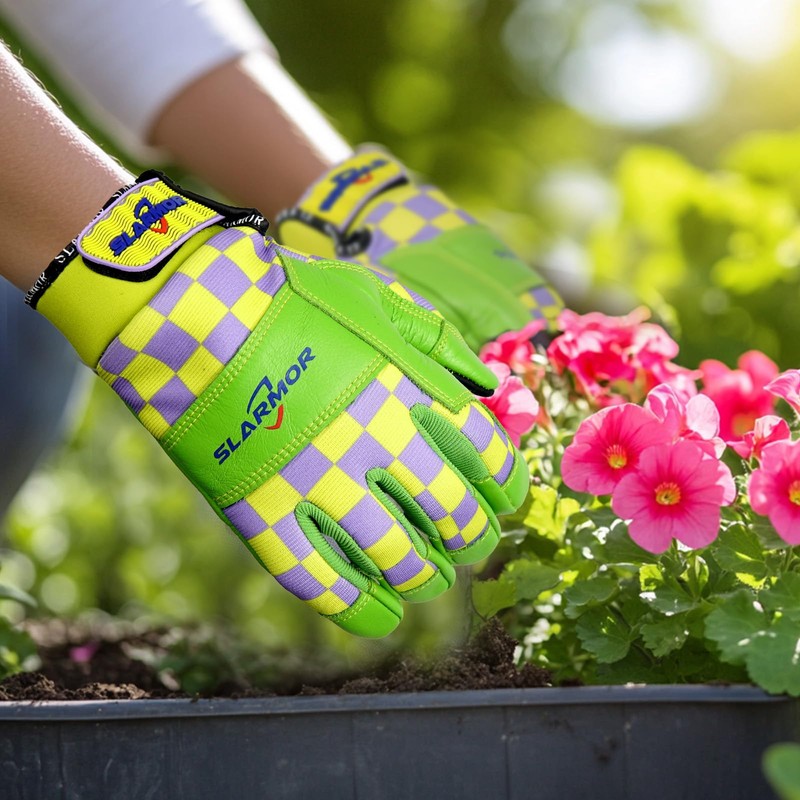 SLARMOR Gardening-Gloves-for-Women, Thorn-Proof Leather-Work Gloves, Touchscreen & Puncture Resistant Garden
