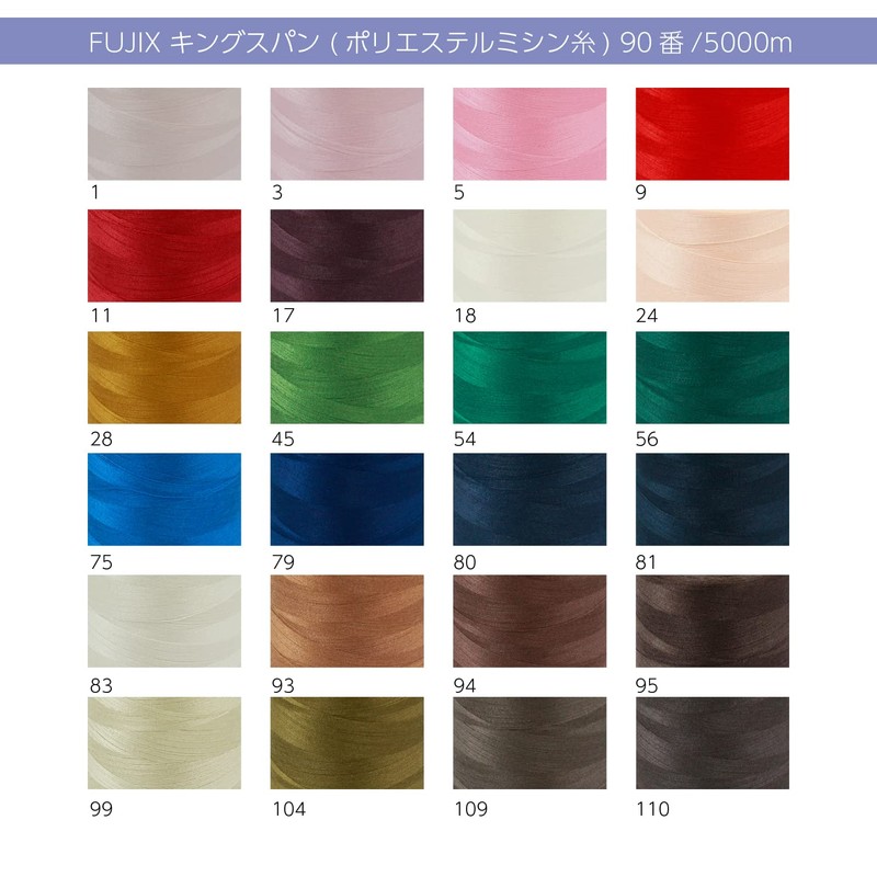FUJIX キングスパン (ポリエステルミシン糸) 90番/5000m COL.401 白