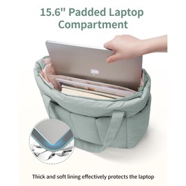 Narwey Puffer Travel Tote Bag for Women Work with Laptop Compartment, Lightweight Puffy Tote Bags with Luggage Sleeve for Carry on, College, Gym, Nurse (Sage Green, Large)