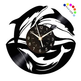 KingLive Black Record LED Clock Art Dolphin Wall Clock 12 inches Vinyl Record Art Wall Decor Clock Black Modern Decoration Wall Clock Home Office Kids Bedroom Wall Creative Gifts