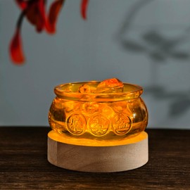 vskikris Chinese Feng Shui Decor Crystal Glass Golden Treasure Basin with Ingot/Yuan Bao Prosperity Money Decor Money Bowl Luck Figurine for New Year & Housewarming Home Office