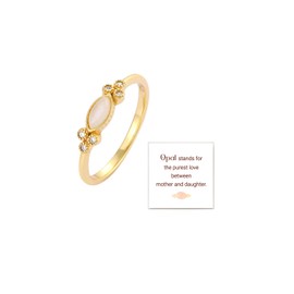 LIU JUN The Purest Love For Mother & Daughter Matching Oval Cut Opal Ring For Women, Heartbeat CZ Simple Birthday Gift Jewelry (G 8)
