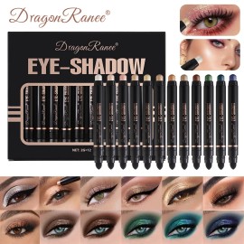 DragonRanee Dual-Ended Eyeshadow Pencil 12 Colors Set Waterproof Matte Finish Highlight Lazy Contour Cross-BorderColor: 12-color double-ended eyeshadow set