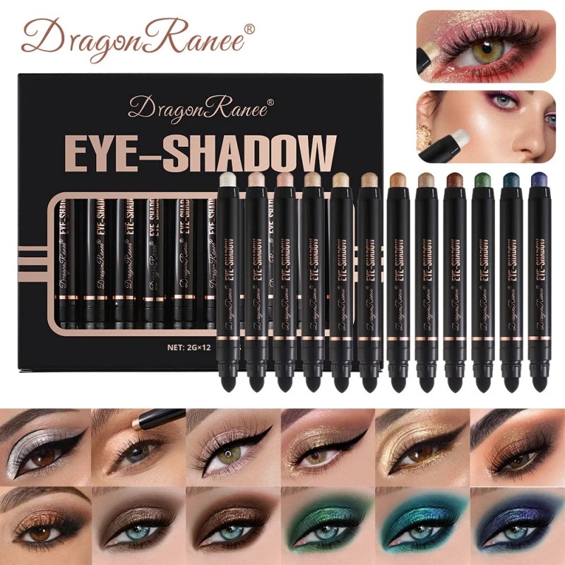 DragonRanee Dual-Ended Eyeshadow Pencil 12 Colors Set Waterproof Matte Finish