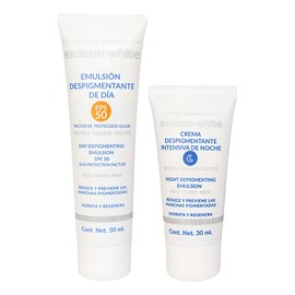 Kit Exderm White Tratamiento Despigmentante, Crema Despigmentante de Noche 30ml y Emulsión de Día FPS 50 50ml con Ácido Kójico y Arbutina, Crema Aclar