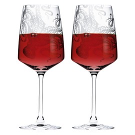 Caskata Lucy the Octopus Red Wine Glasses Set of 2 | Artisan Hand-Crafted Crystal Glasses Drinking Set For Red Wines | Unique Party Drinkware Set Gift for Wedding or Birthdays | 22 Oz