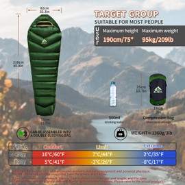 BUERTS Down Sleeping Bag,Ultralight and Warm,Sleeping bag for adults suitable 3 seasons use,lightweight is highly portable and ideal for hiking,backpacking and camping.