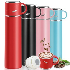 Stainless Steel Thermos Flask, 550 ml with Drinking Cup and Handle, Leak-Proof Insulated Drinking Bottle, Double-Walled, Keeps Hot or Cold for 12 Hours, for Sports, Work, Camping, Red