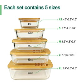 Urban Green Glass Containers with Bamboo Lids, Meal Prep Glass Food storage Container Set, 5 Pack, Pantry & Kitchen Organizer, Microwave, Oven, Freezer Safe