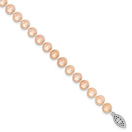 Chain Necklace White Sterling Silver Pearl Freshwater Pink 20 in