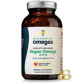 Regenerative Omegas Cápsulas Blandas De Aceite De Ahiflower Vegano Completo Y Equilibrado Omega 3-6-9 Ácidos Grasos Esenciales A Base De Plantas Sin Pescado Fuente De Grasas Saludables Veganas 120 Cáp