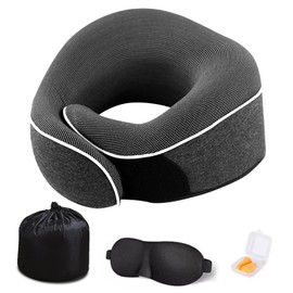 Rixotix Travel Pillow, 360° Support, Soft, Best Flight Pillow, Travel Neck Pillow for Airplane, Neck Support Kit with Contoured Eye Masks, Earplugs (Color : Dark Grey)