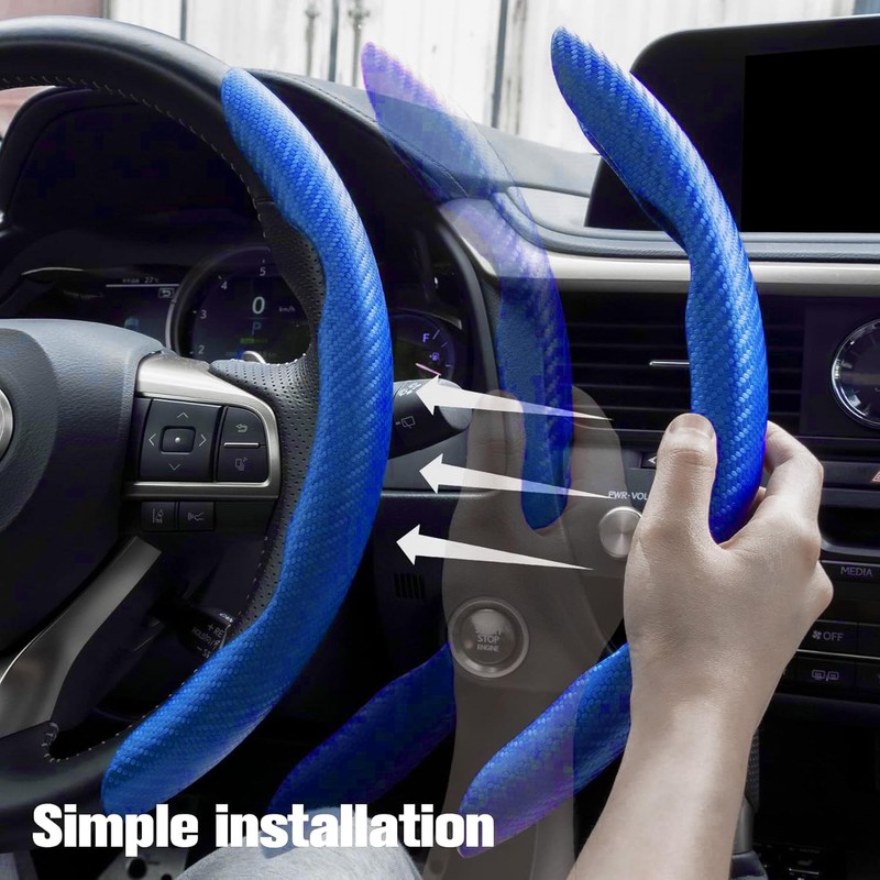Amiss 2pcs Carbon Fiber Anti-Skid Steering Wheel Cover, Waterproof &