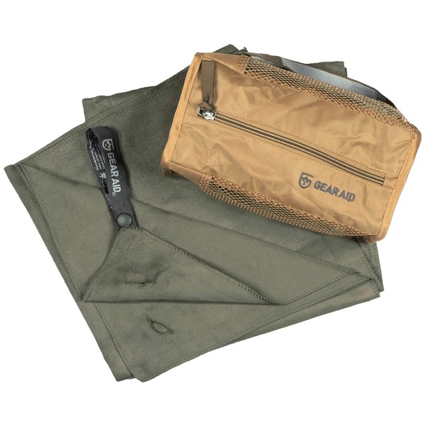 GEAR AID Quick Dry Microfiber Towel for Travel, Camping and Sports, OD Green, M, 20” x 40”