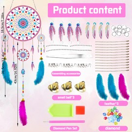 AUNGCSHE Gift Girls 5 6 7 8 9 Years, Diamond Painting Dream Catcher Craft Set from 4-12 Years Children Sun Catcher Crafts Christmas Nursery Decoration (A)