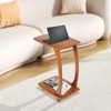 kunghei Solid Wood End Table with Rolling Wheels, C Shaped