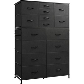 WLIVE Tall Dresser for Bedroom, Fabric Dresser Storage Tower with 16 Drawers, Chest of Drawers Organizer Unit, Storage Cabinet - Color: Charcoal Black