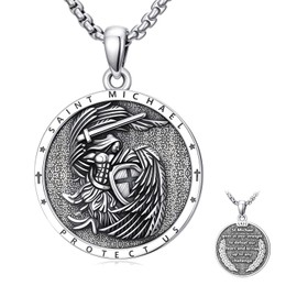 Brisskaari Mens St Michael Necklace 925 Sterling Silver Archangel Michael Medal Pendant Catholic Amulet Jewelry Gifts for Men