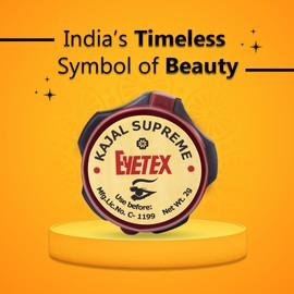 Eyetex Kajal Supreme Paste, Black Baby-Safe, All Natural Kajal, Skin-Friendly, Cooling Effect on Eyes, Popular for over 80 years, Pack of 3