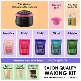 DELEXI Premium Waxing Kit for Sensitive Skin – Painless Hard Wax Beads, Safe Wax Warmer, Pre/Post Care Spray, Salon-Grade Results at Home for Face, Bikini, Brazilian & Full Body