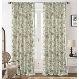 DriftAway 100% Blackout Toile Linen Curtains for Bedroom Double Layer Farmhouse French Country Vintage Printed Pattern Thermal Sound Lined Back Tab Living Room Drapes 96 inch Long 2 Panels Loden Green