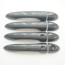 CYAuto New Set Sport Door Handle Cover Trim Fit for Jeep Cherokee Compass Dodge Dart Chrysler 200 (Carbon Fiber Style, with 2 Keyless Holes)