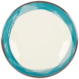 G.E.T. 10.5" Blue/Ivory Heavy-Duty Wide Rim Melamine Plastic Dinner Plate (Set of 4)