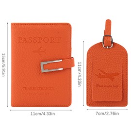 Greyoe Passport Holder, Passport Organiser, Passport Cover, Anti-Magnetic PU Leather Passport Cover + Suitcase Tag, Unisex Travel Accessories for Business and Holiday Travel, orange, Fashion