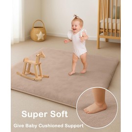 Lansber Thick Padded Baby Floor Play Mat 1.2" Cushioned Velvet Surface Non Slip Bottom High Density Foam Safe and Soft Floor Mat for Infants Toddlers and Playpen Use (Lightbrown, 79X71)