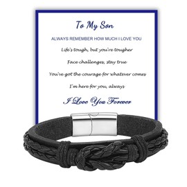 MILAKOO Infinity Knot Braided Leather Bracelets To My Son Gifts Stainless Steel Clasp Cuff Wristband
