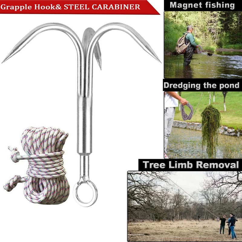 Yiliaw Grappling Hook with Rope, 50FT Nylon Rope, Stainless Steel