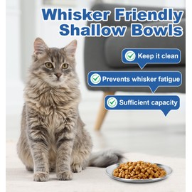 Supet Stainless Steel Cat Food Bowls, Whisker Fatigue Cat Dishes with Non-Slip Bottom, Shallow Wide Cat Bowls for Indoor Cats, Whisker Friendly Cat Plates for Wet & Dry Food, 6.7'' Kitten Bowls (4Pcs)