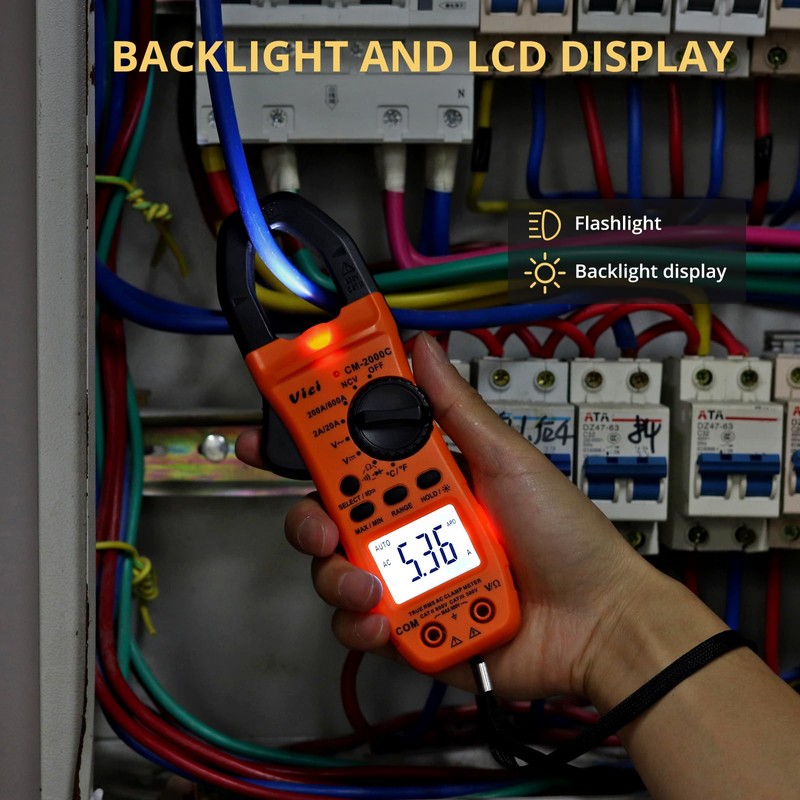AMTOVL Clamp Meter - AC/DC Current, 2000 Counts Auto-ranging TRMS